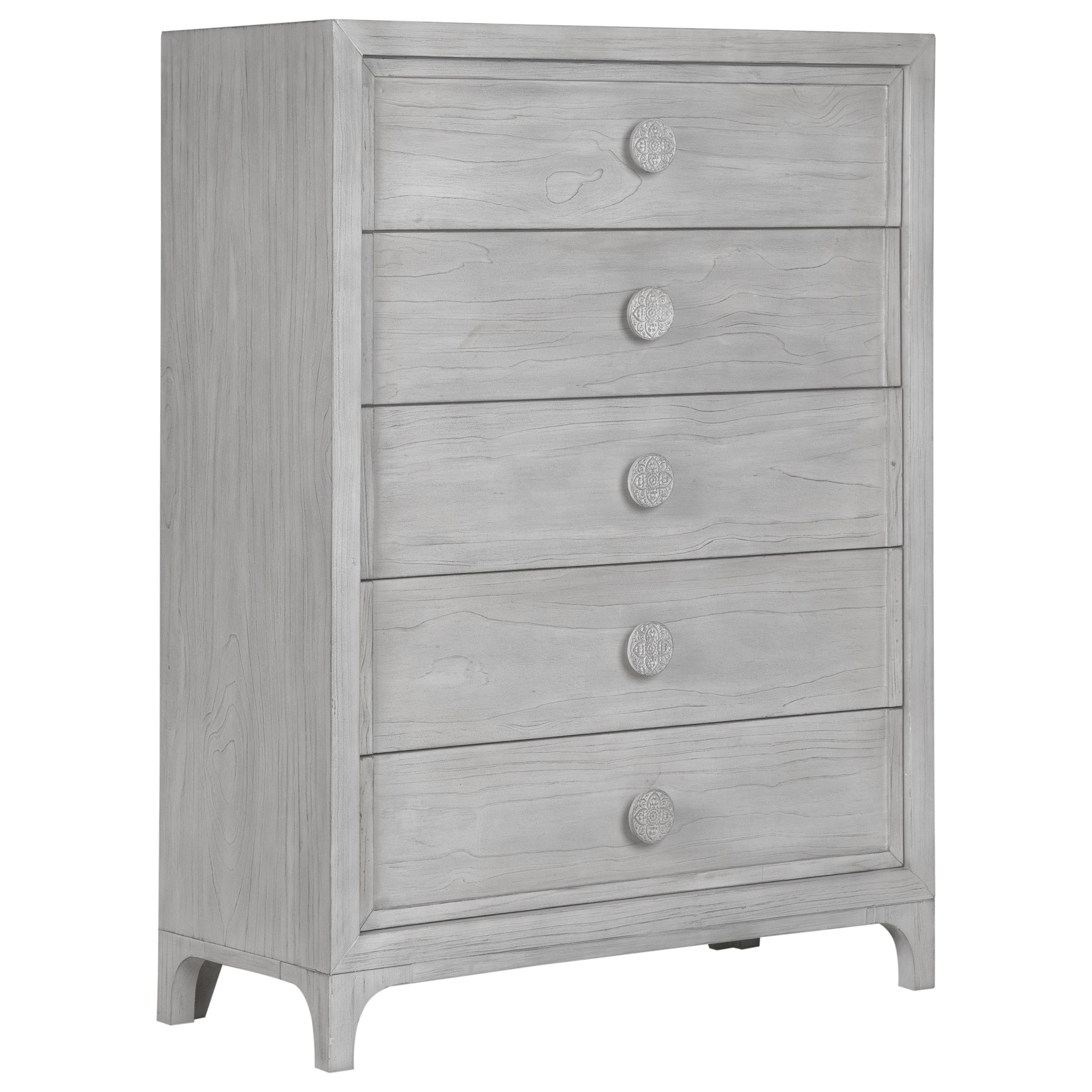 Boho Chic 5Drawer Chest in Washed White Sadler's Home Furnishings